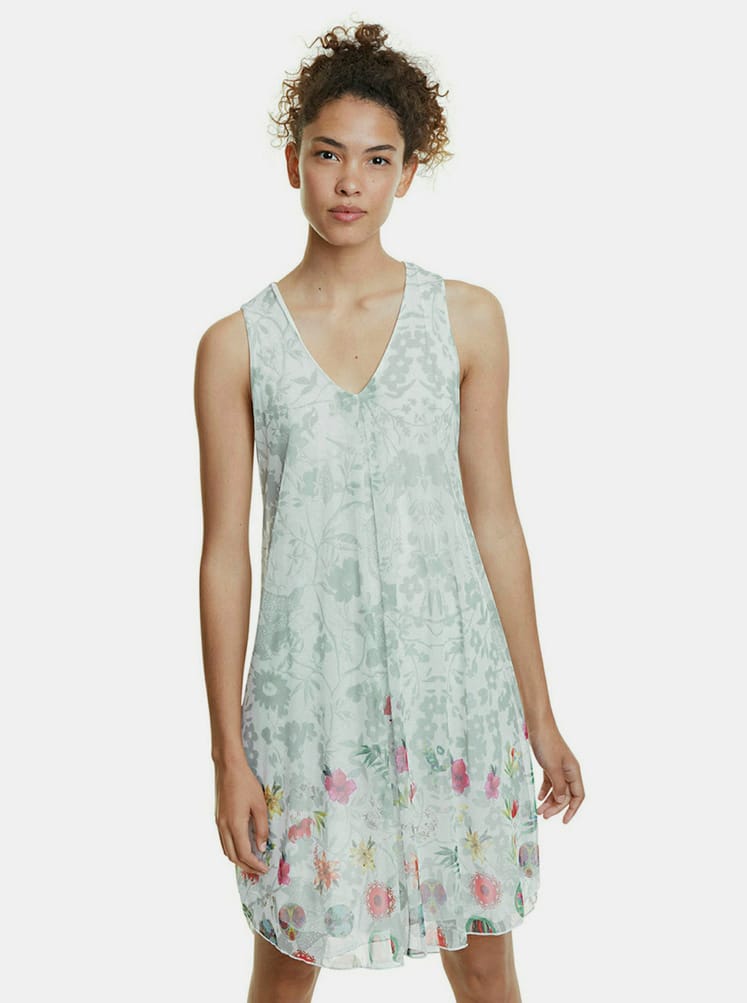 Světle zelené květované šaty Desigual Carnagy