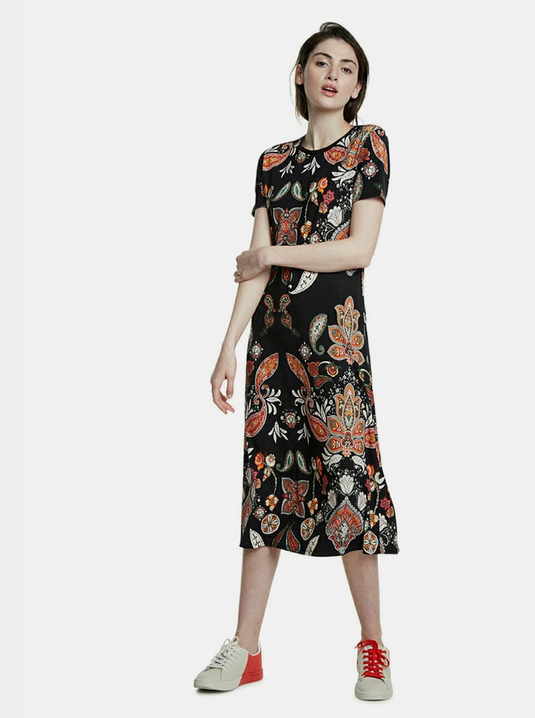 Černé vzorované midišaty Desigual Misuri