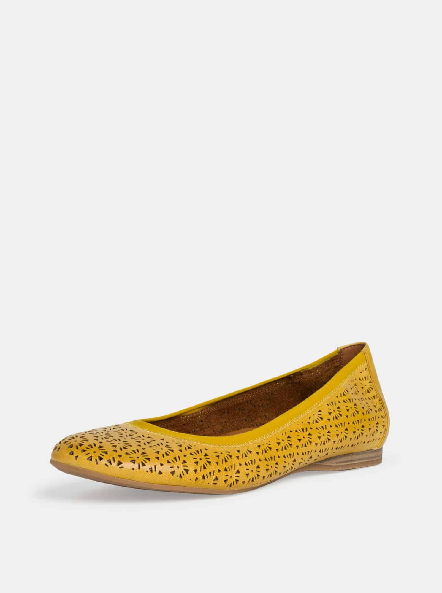 Tamaris žluté kožené baleríny