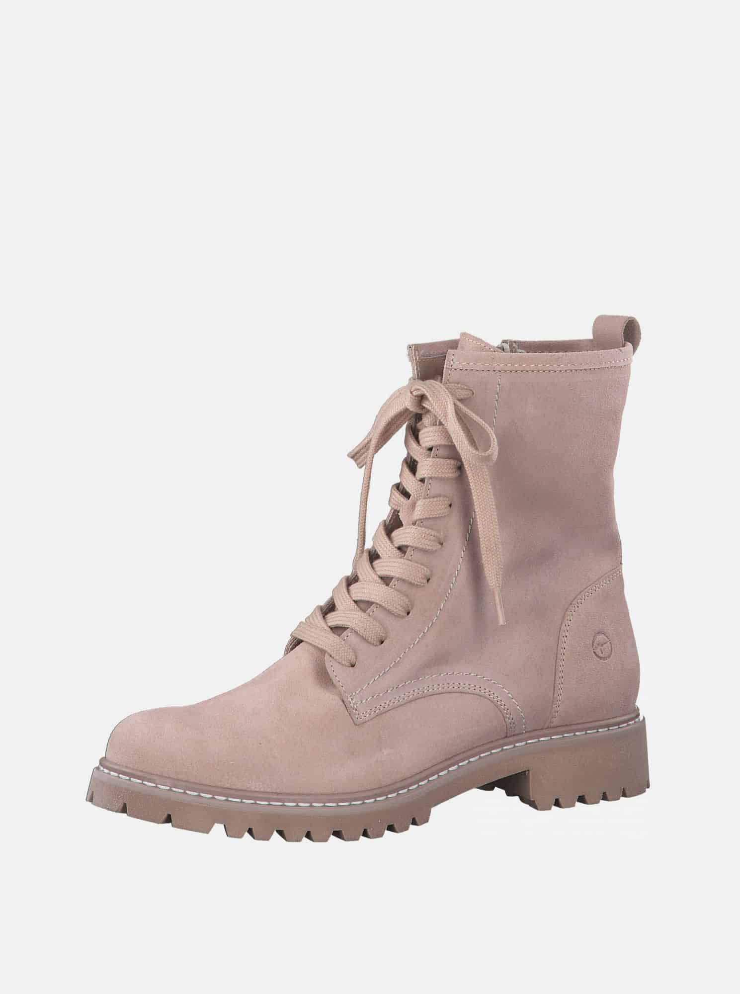 Tamaris růžové kožené kotníkové boty