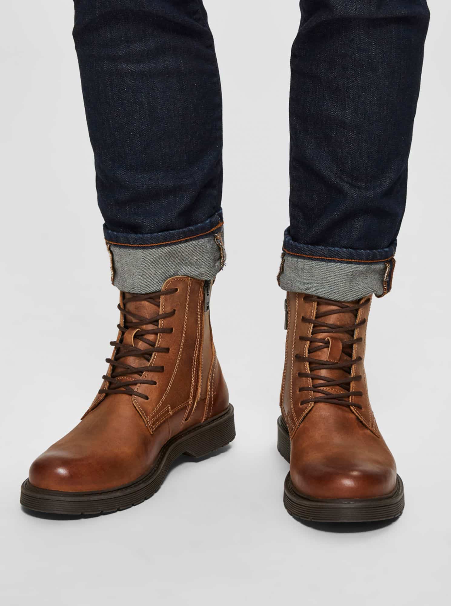 Selected Homme hnědé kožené boty kotníkové