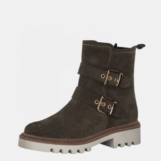 Khaki kožené kotníkové boty Tamaris