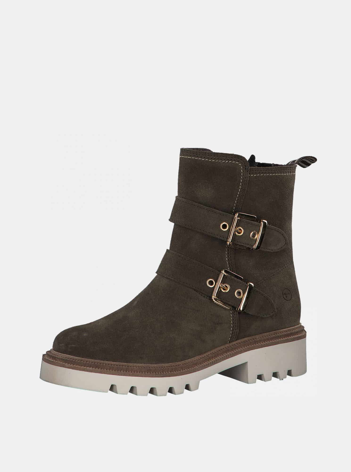 Khaki kožené kotníkové boty Tamaris