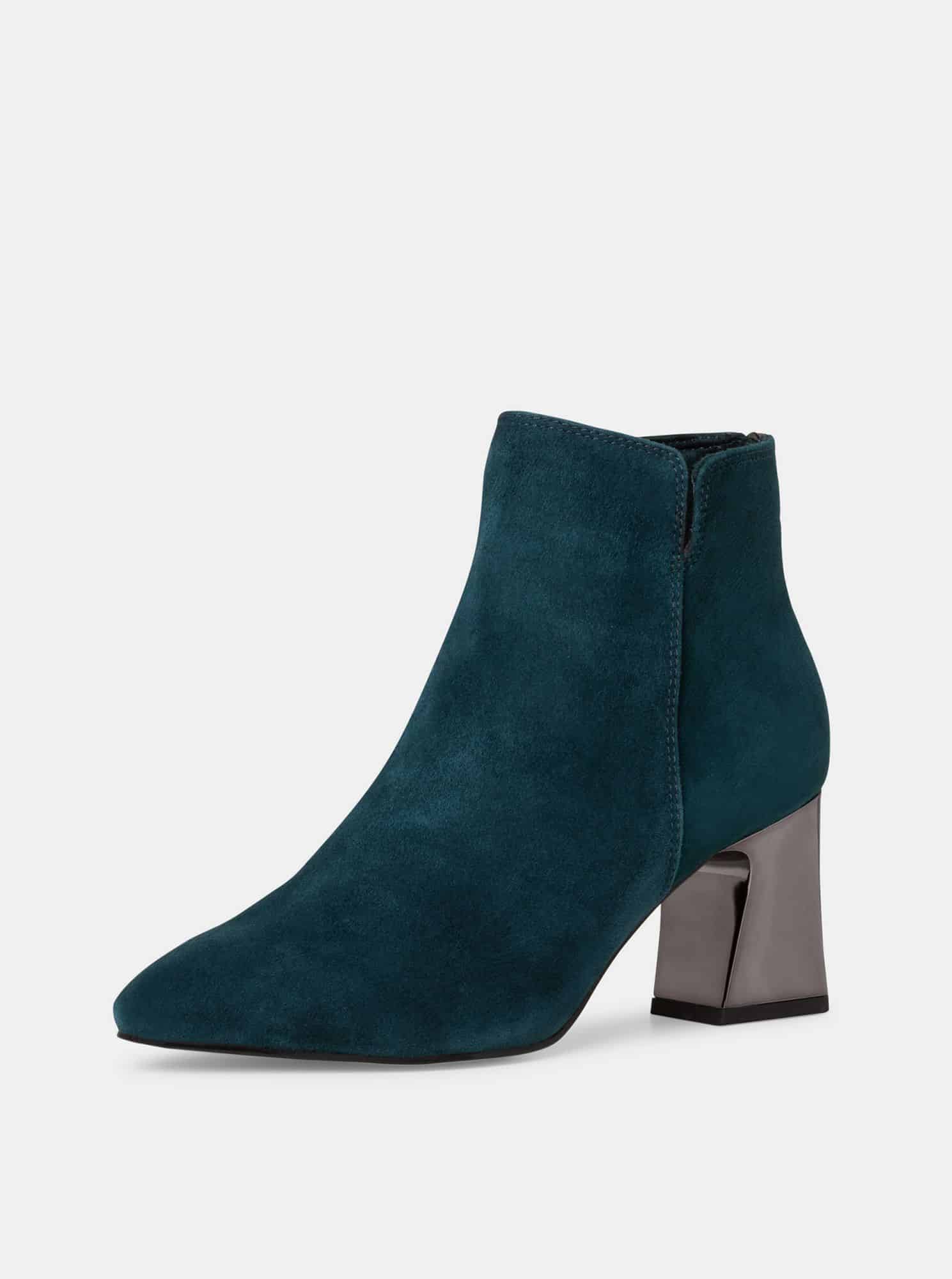 Tamaris petrolejové kotníkové semišové boty na podpatku
