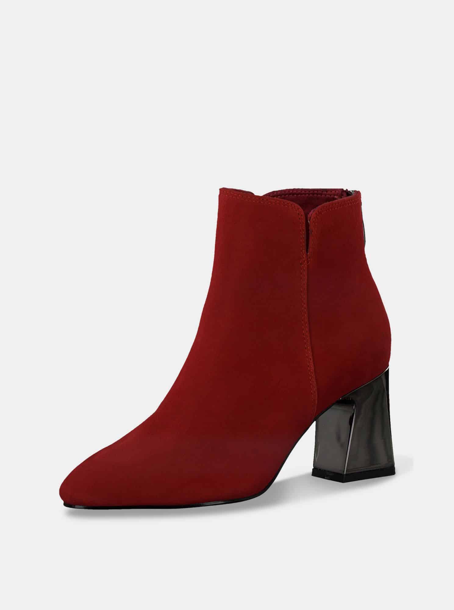 Tamaris červené semišové kotníkové boty na podpatku