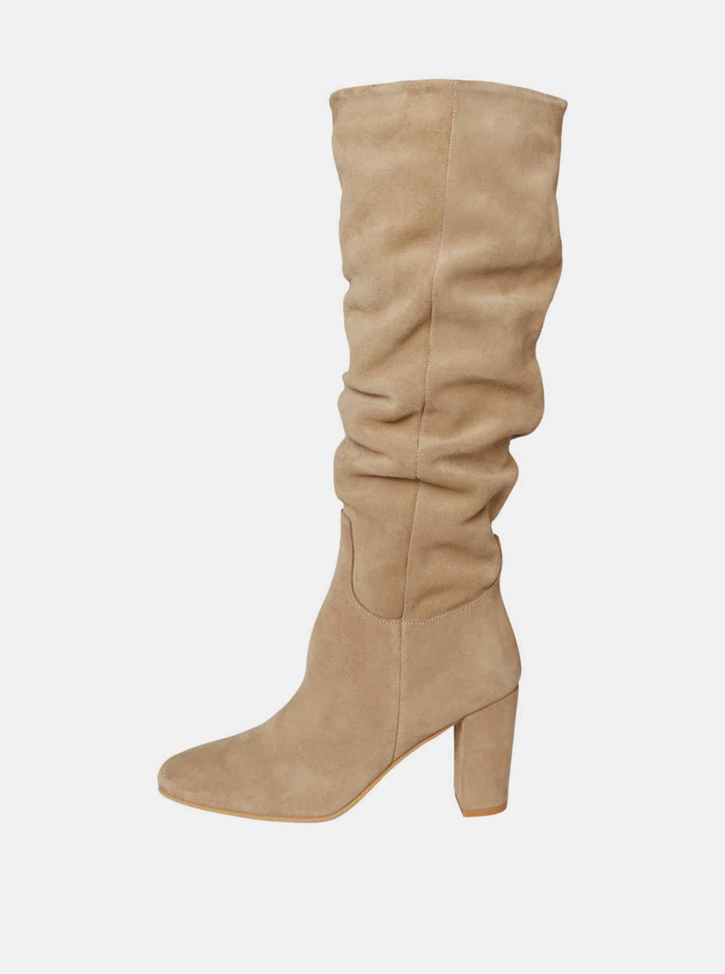 Béžové semišové kozačky VERO MODA Bia