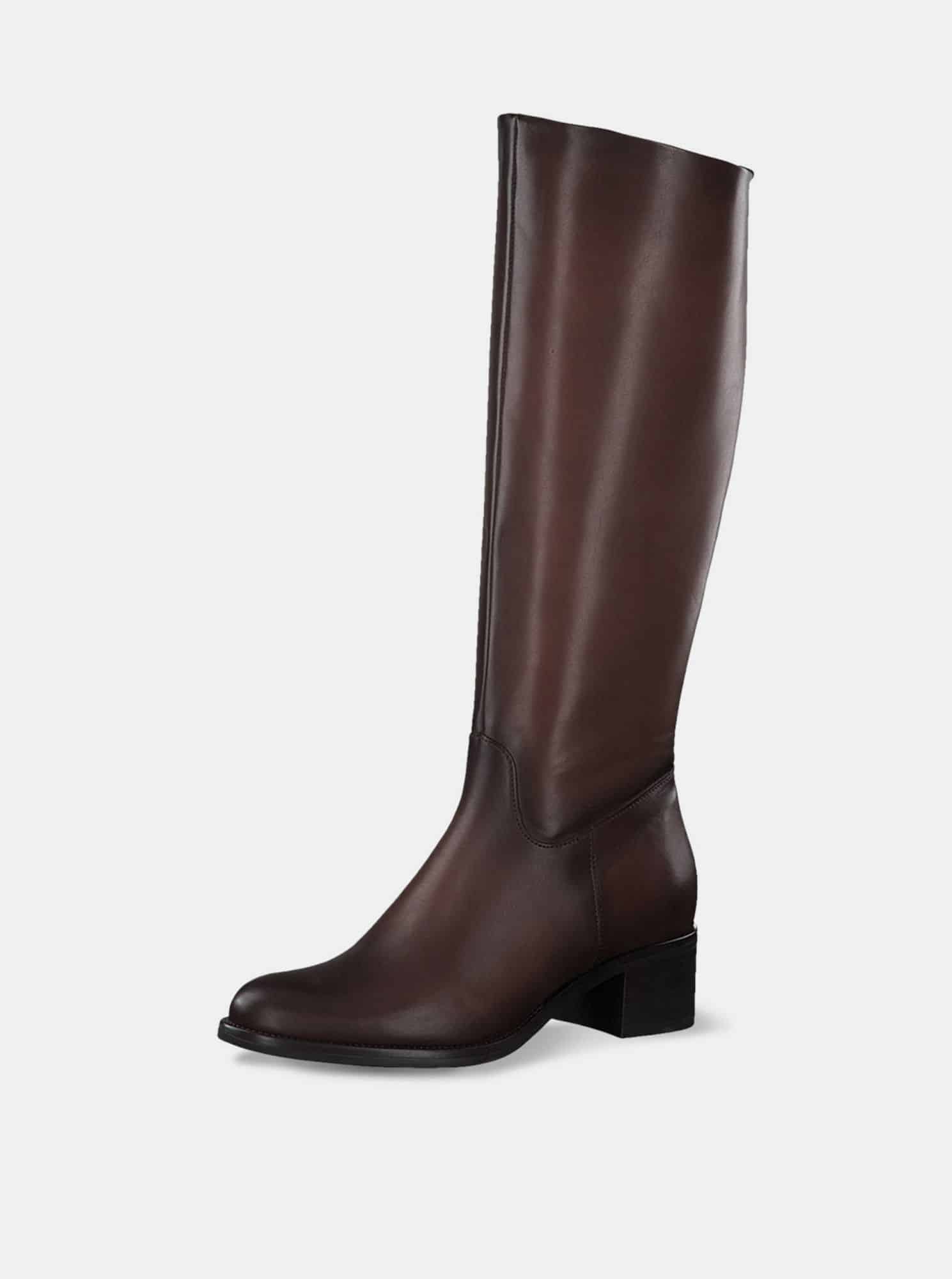 Tamaris hnědé kožené kozačky