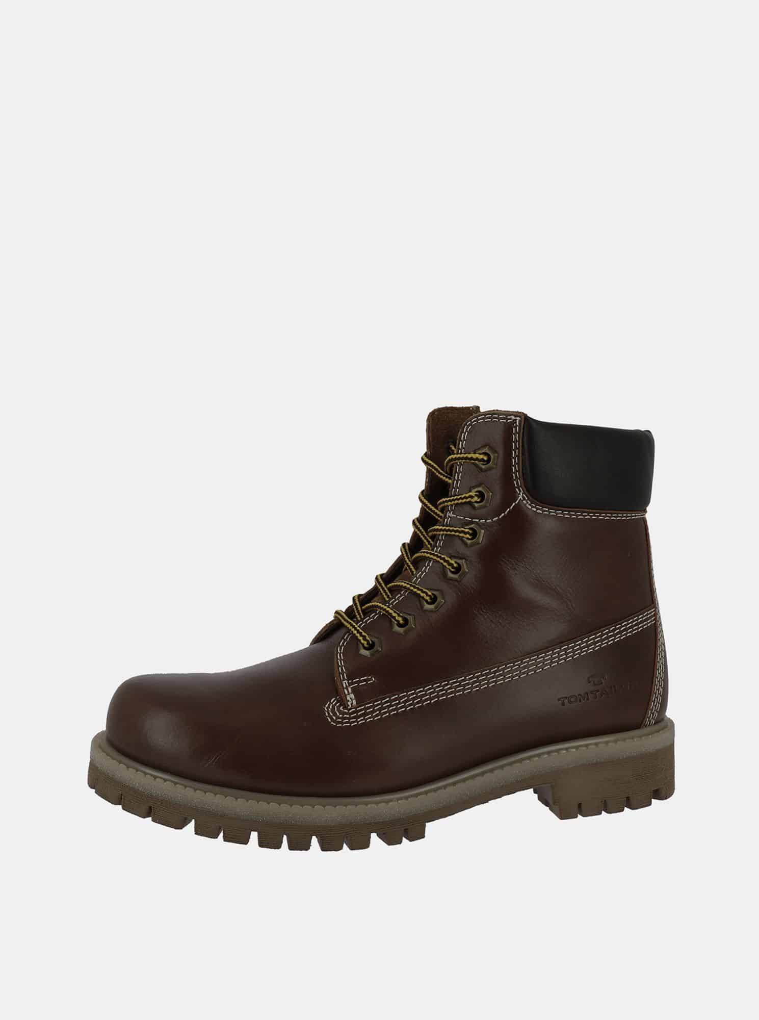 Tmavě hnědé pánské kožené kotníkové boty Tom Tailor