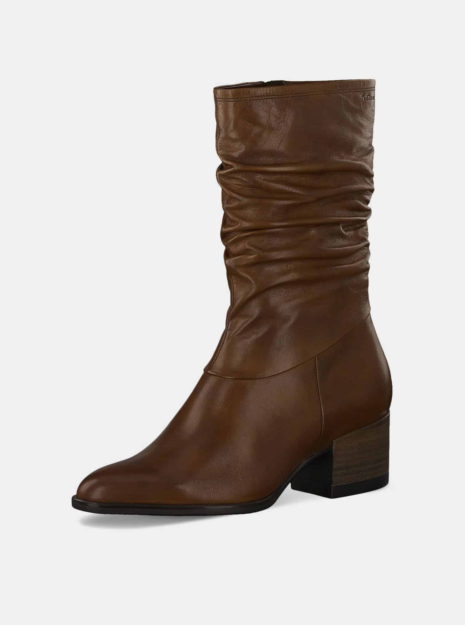 Tamaris hnědé kožené kozačky