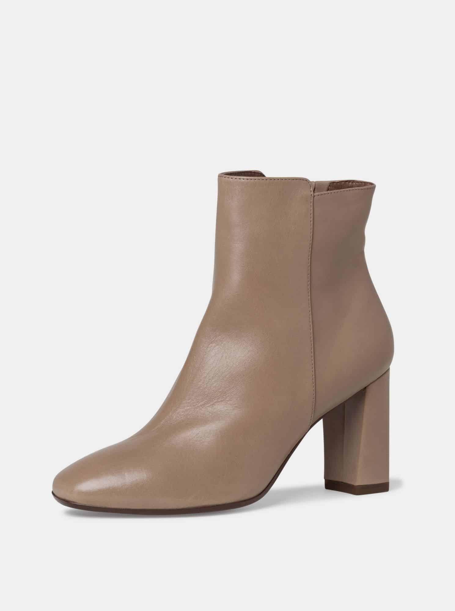 Tamaris béžové kotníkové kožené boty na podpatku