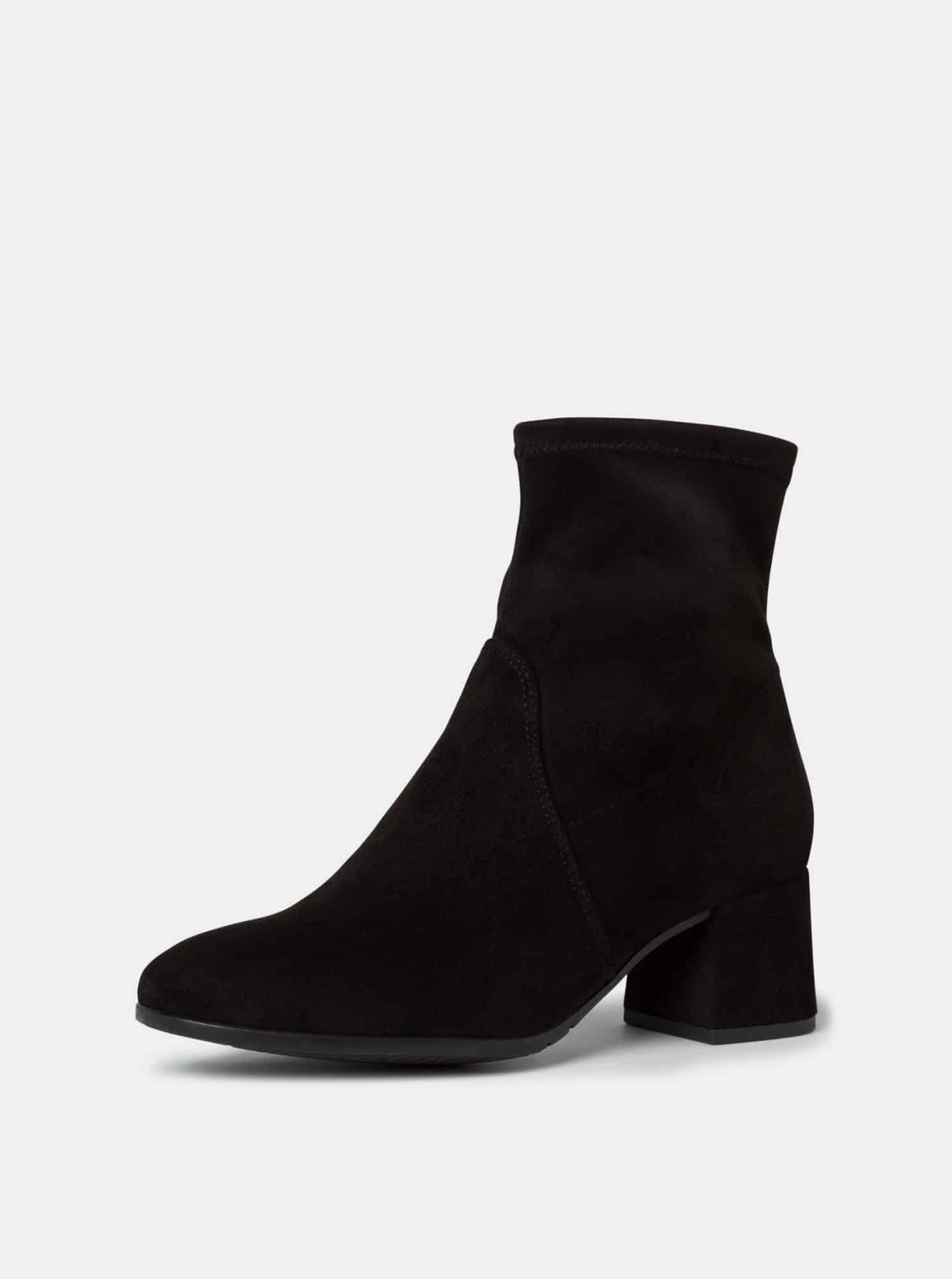 Tamaris černé kotníkové semišové boty na podpatku