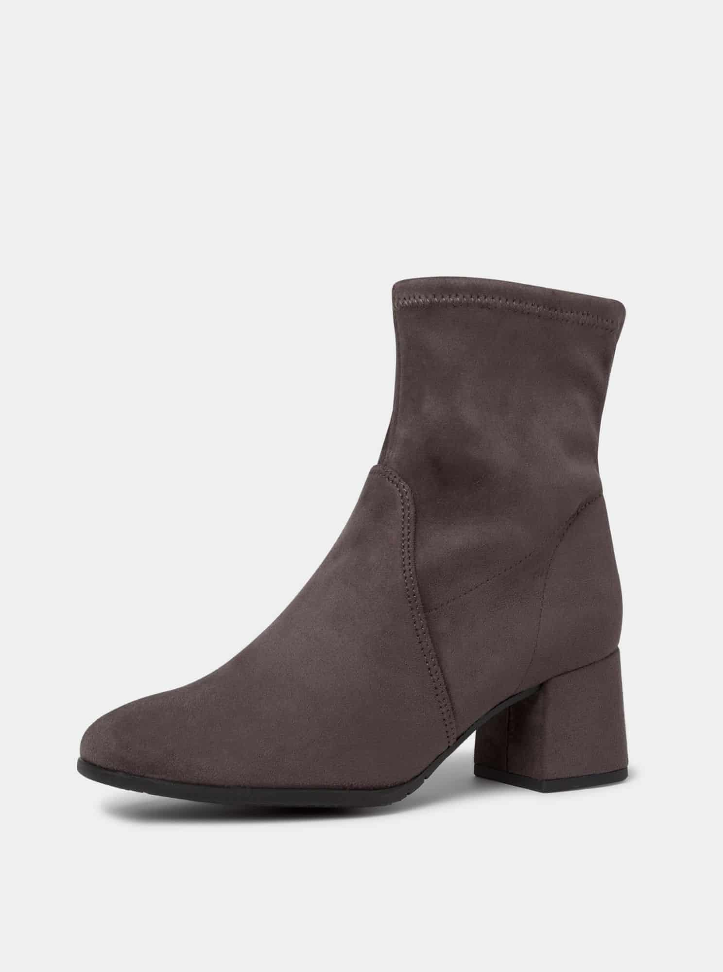 Tamaris šedé semišové kotníkové boty na podpatku