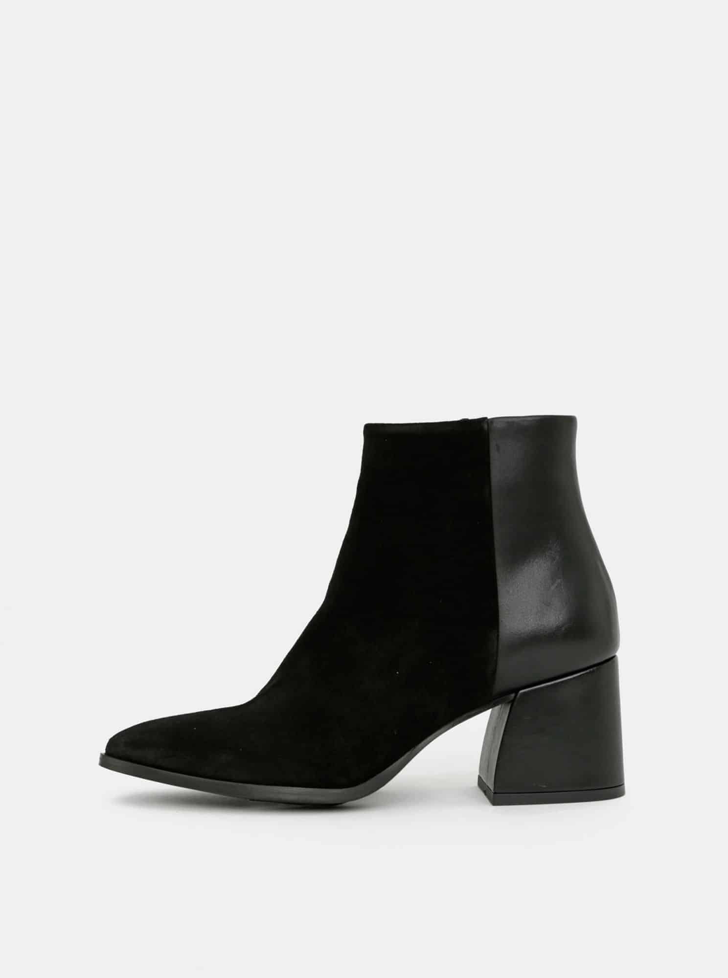 Černé kožené kotníkové boty se semišovými detaily VERO MODA Nola