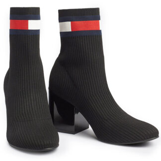 Tommy Hilfiger černé ponožkové boty na podpatku Flag Sock Mid Heel Boot Black