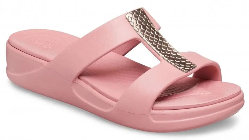 Crocs růžové pantofle na platformě Monterey Metallic Wedge
