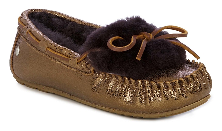 Emu metalické hnědé podzimní mokasíny Amity Cuff Crackled Chocolate Metallic