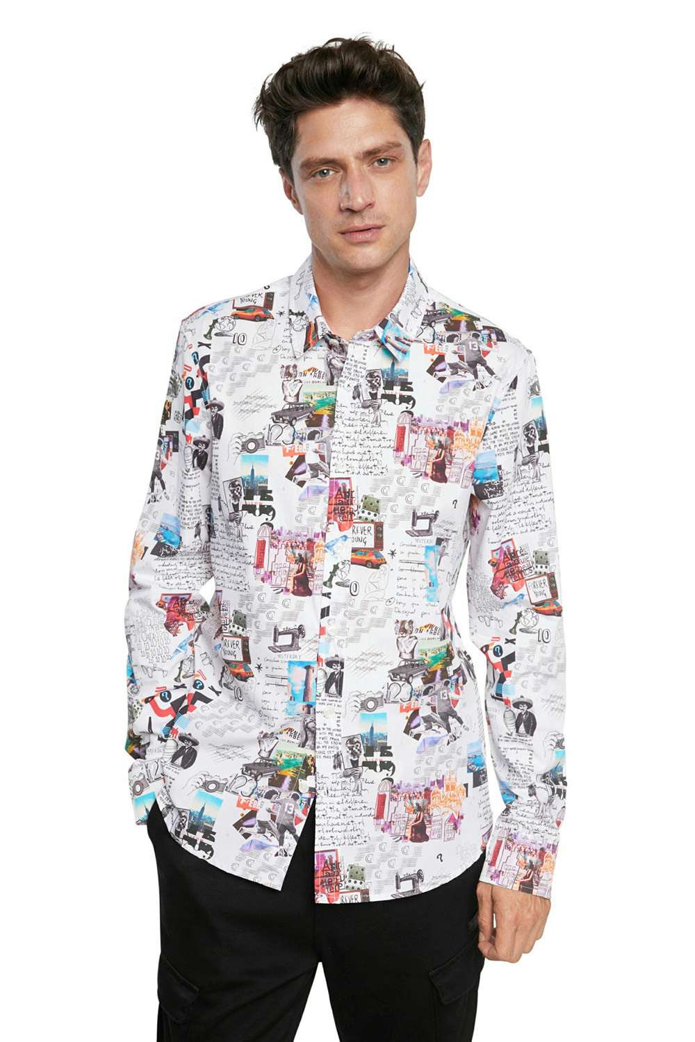 Desigual bílá pánská košile Cam Abelardo