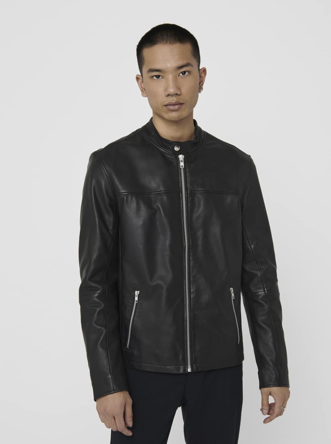 ONLY & SONS černá kožená bunda Dean