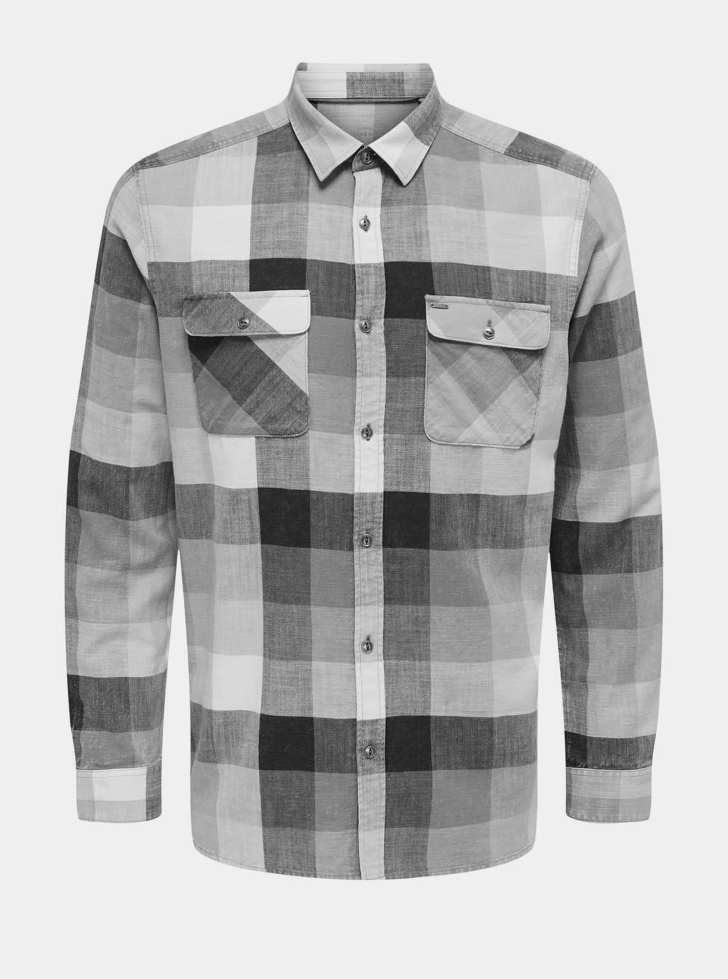 ONLY & SONS šedá pánská kostkovaná košile