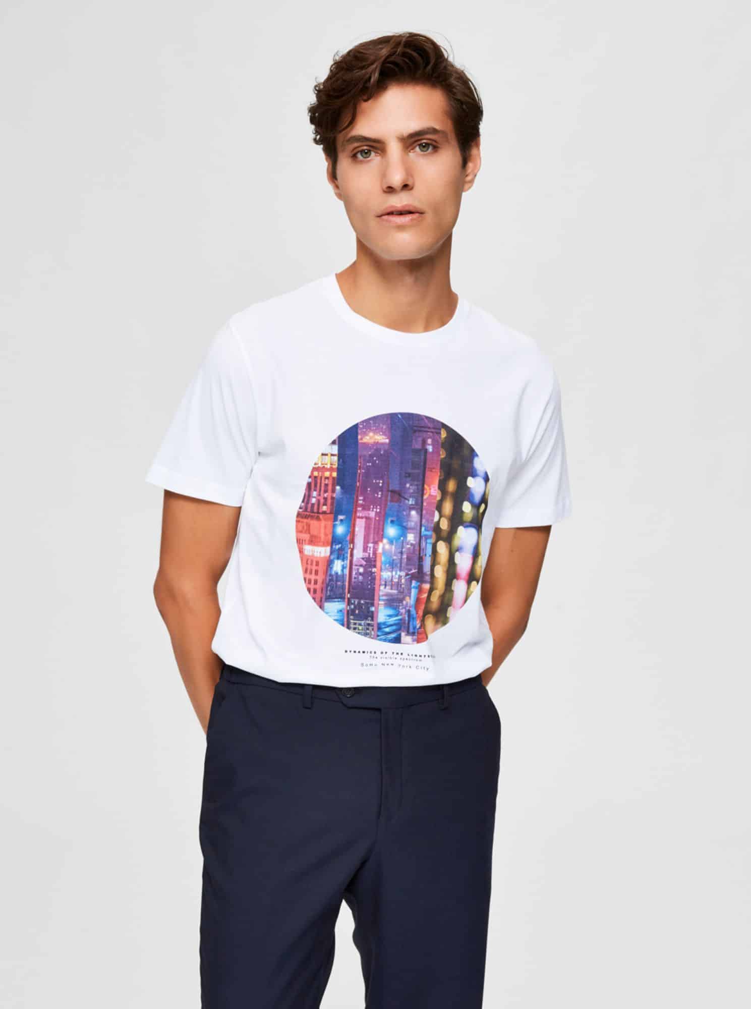 Selected Homme bílé pánské tričko s potiskem