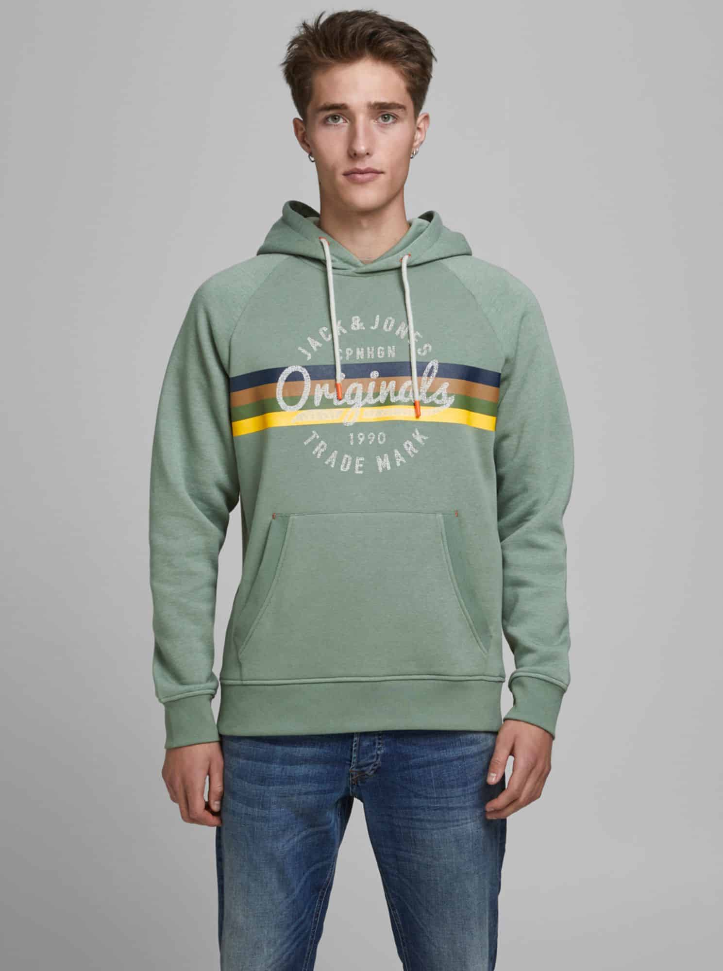 Jack & Jones světle zelené pánská mikina s kapucí