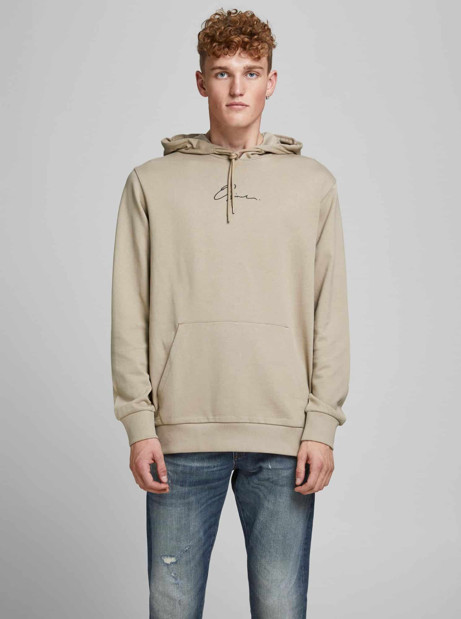 Jack & Jones béžová pánská mikina s kapucí