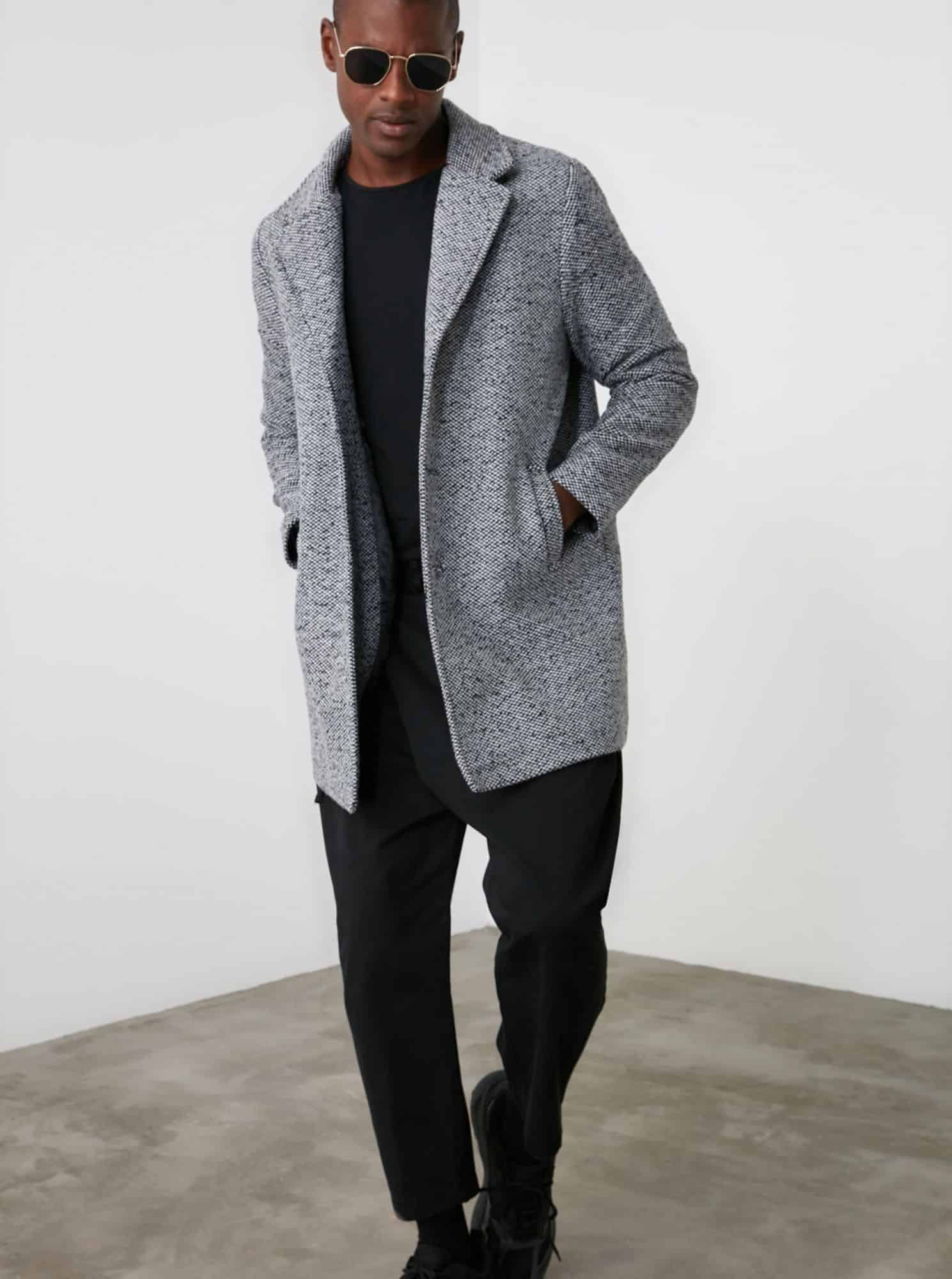 Trendyol světle šedý pánský kabát