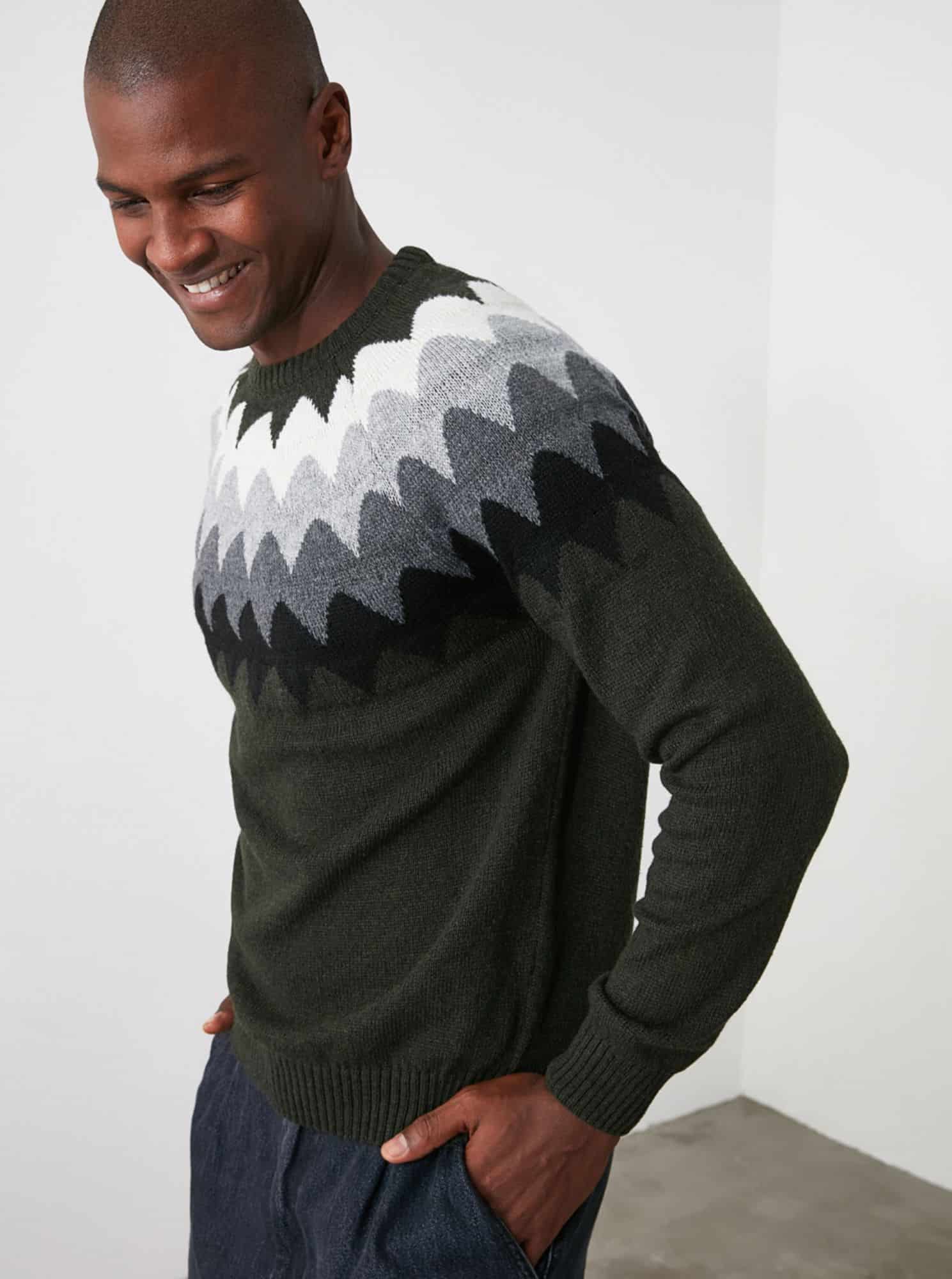 Trendyol tmavě zelený pánský svetr