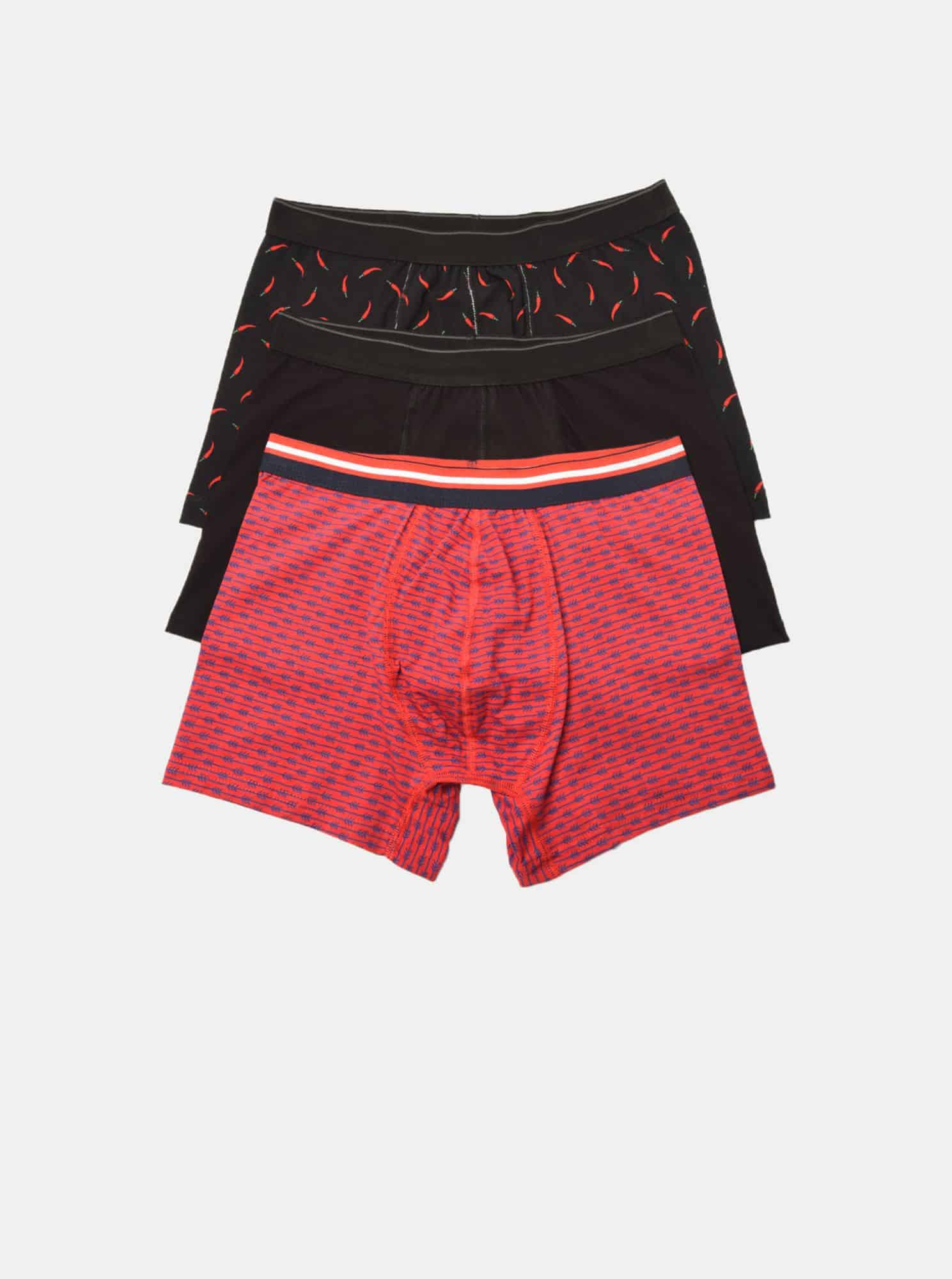 Trendyol 3 pack boxerek v černé a červené barvě