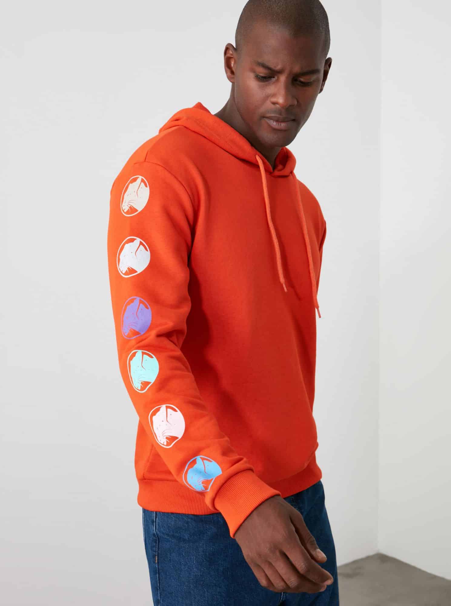 Trendyol oranžová pánská mikina s kapucí