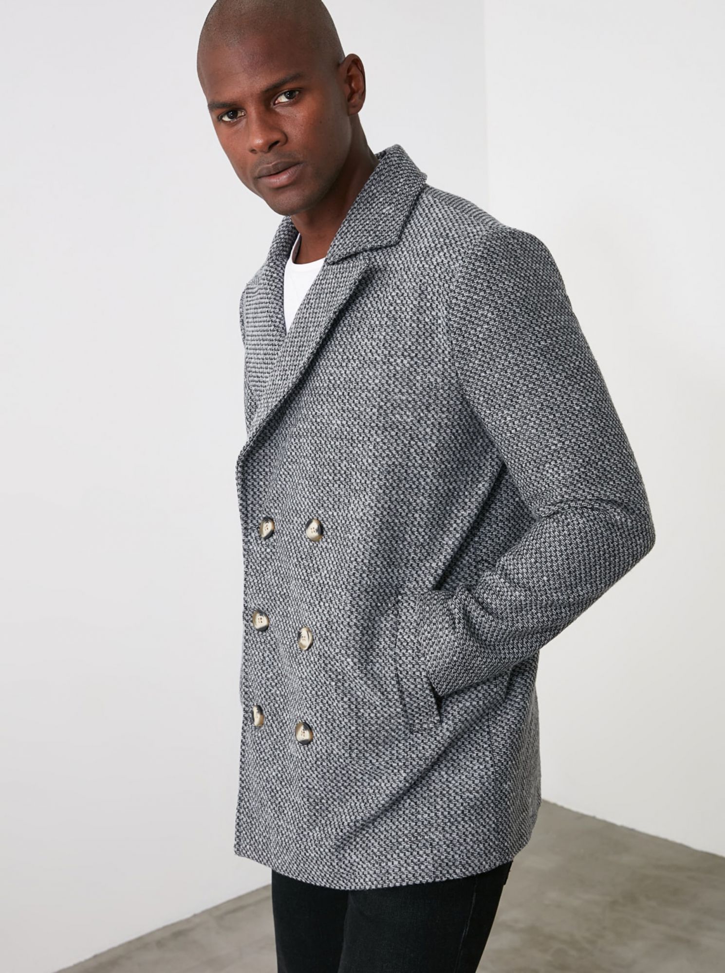 Trendyol šedý pánský kabát