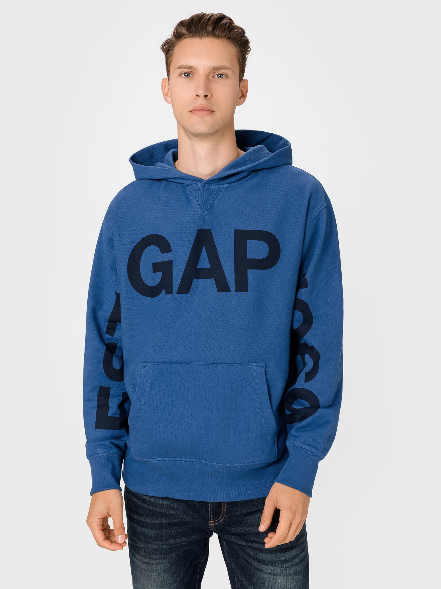 GAP modrá pánská mikina s kapucí