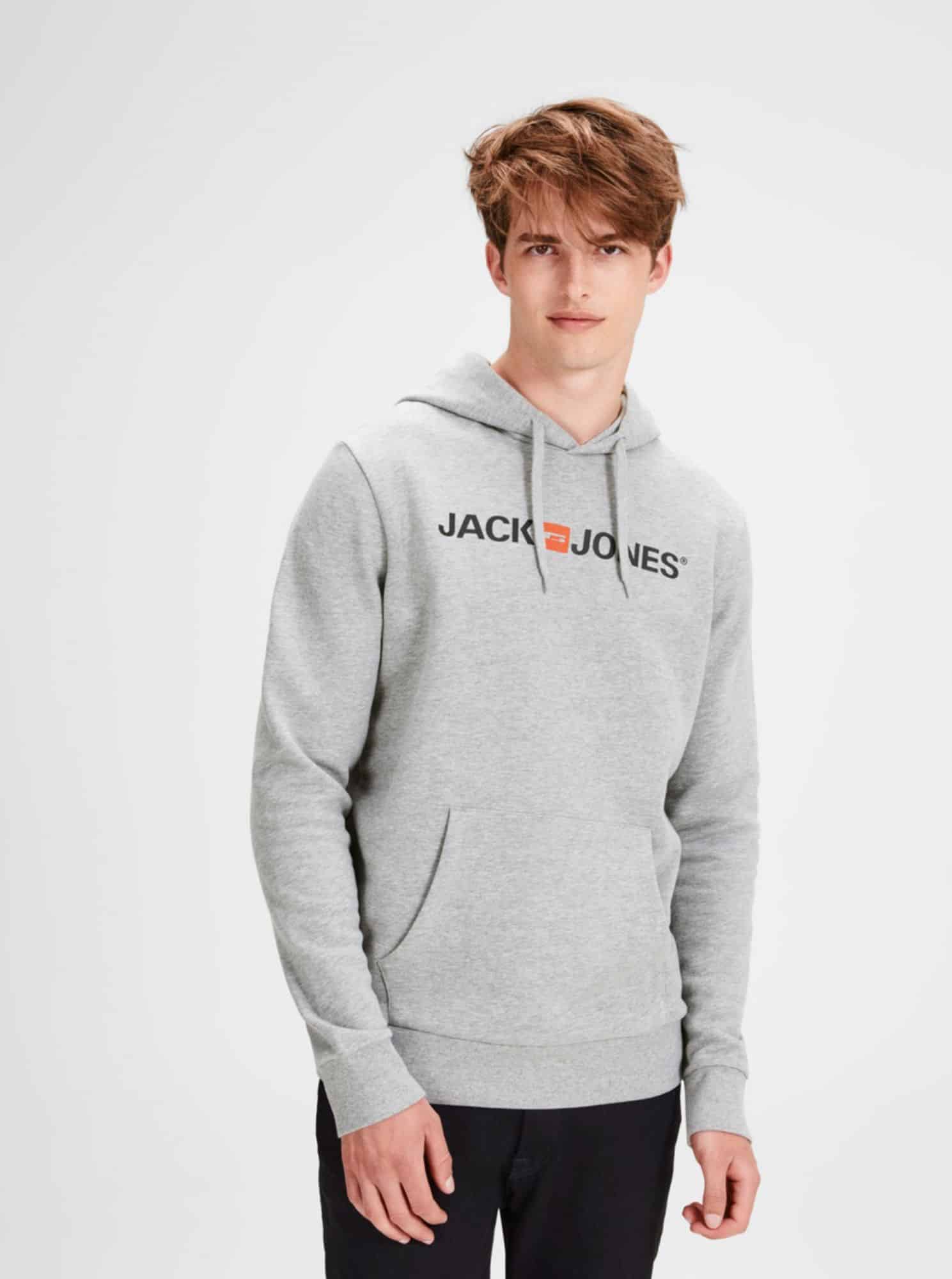 Jack & Jones šedá pánská mikina s kapucí