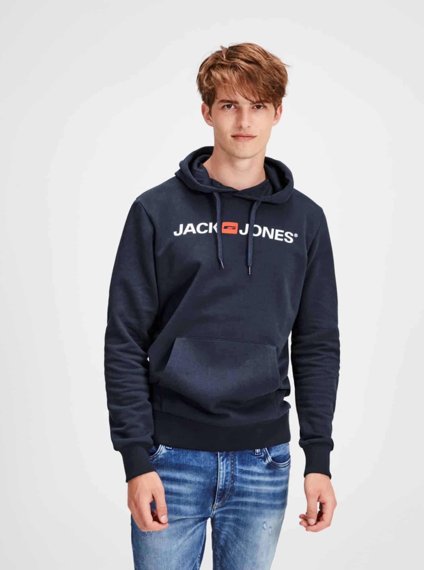 Tmavě modrá mikina s potiskem a kapucí Jack & Jones Corp