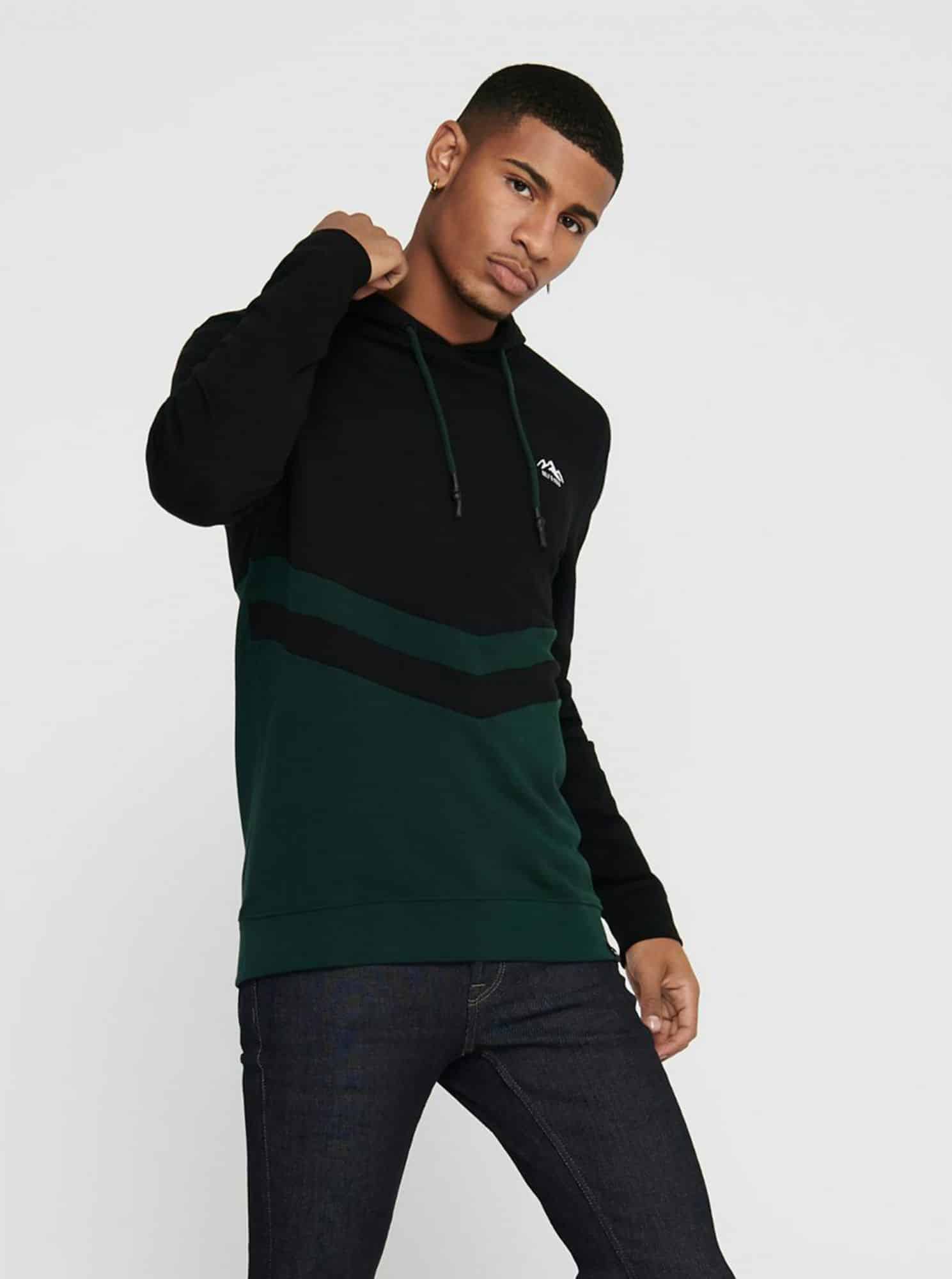 Černo-zelená mikina s kapucí ONLY & SONS Dive