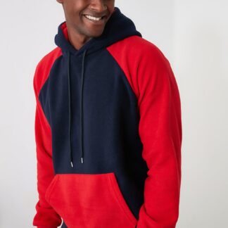 Červeno-modrá pánská mikina s kapucí Trendyol