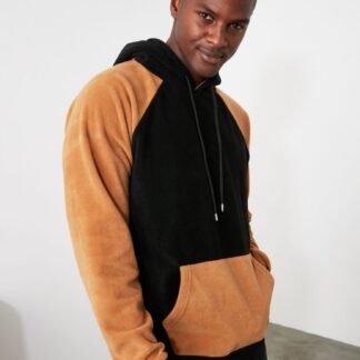 Hnědo-černá pánská mikina s kapucí Trendyol