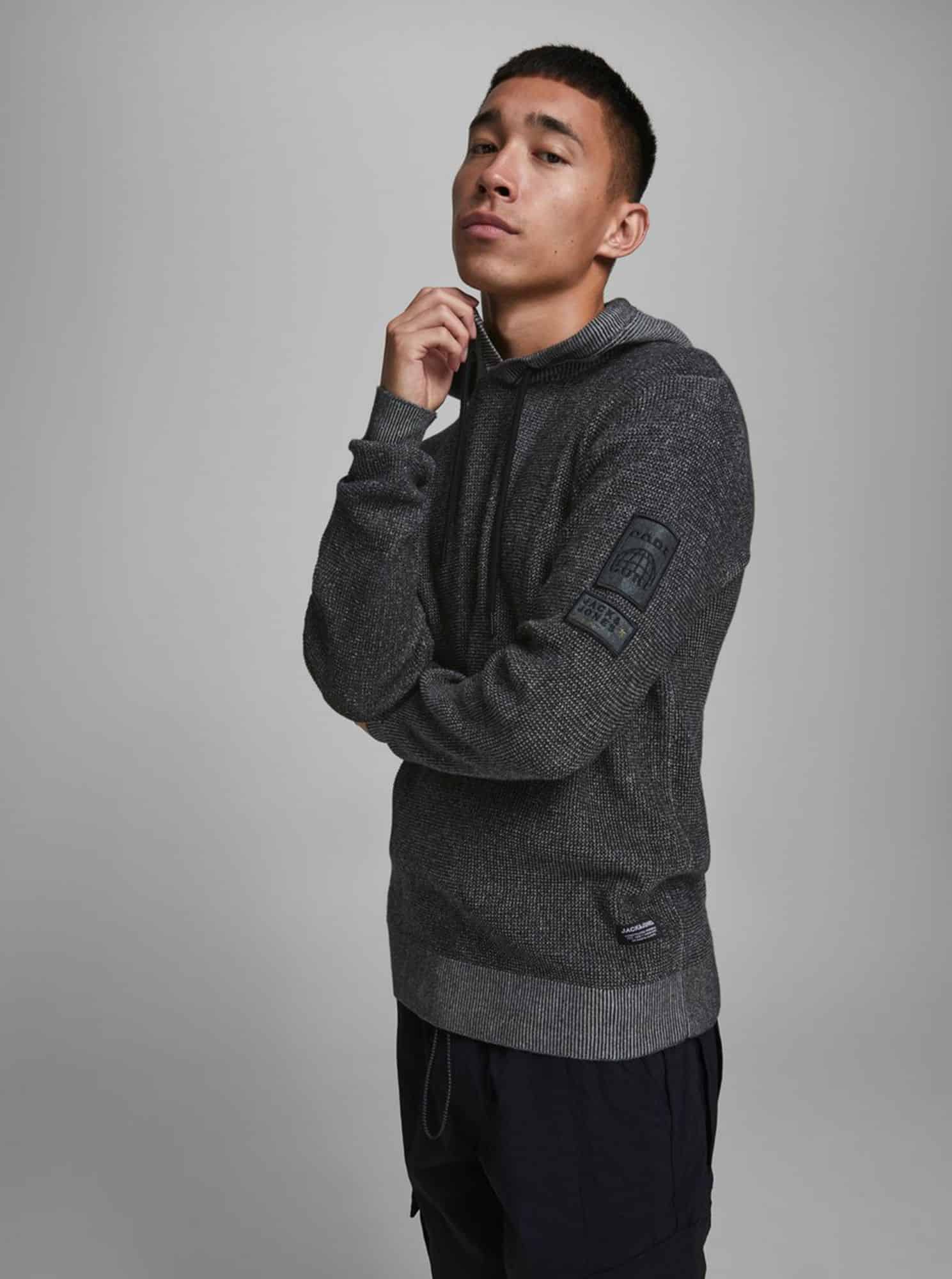 Jack & Jones tmavě šedá pánská mikina s kapucí