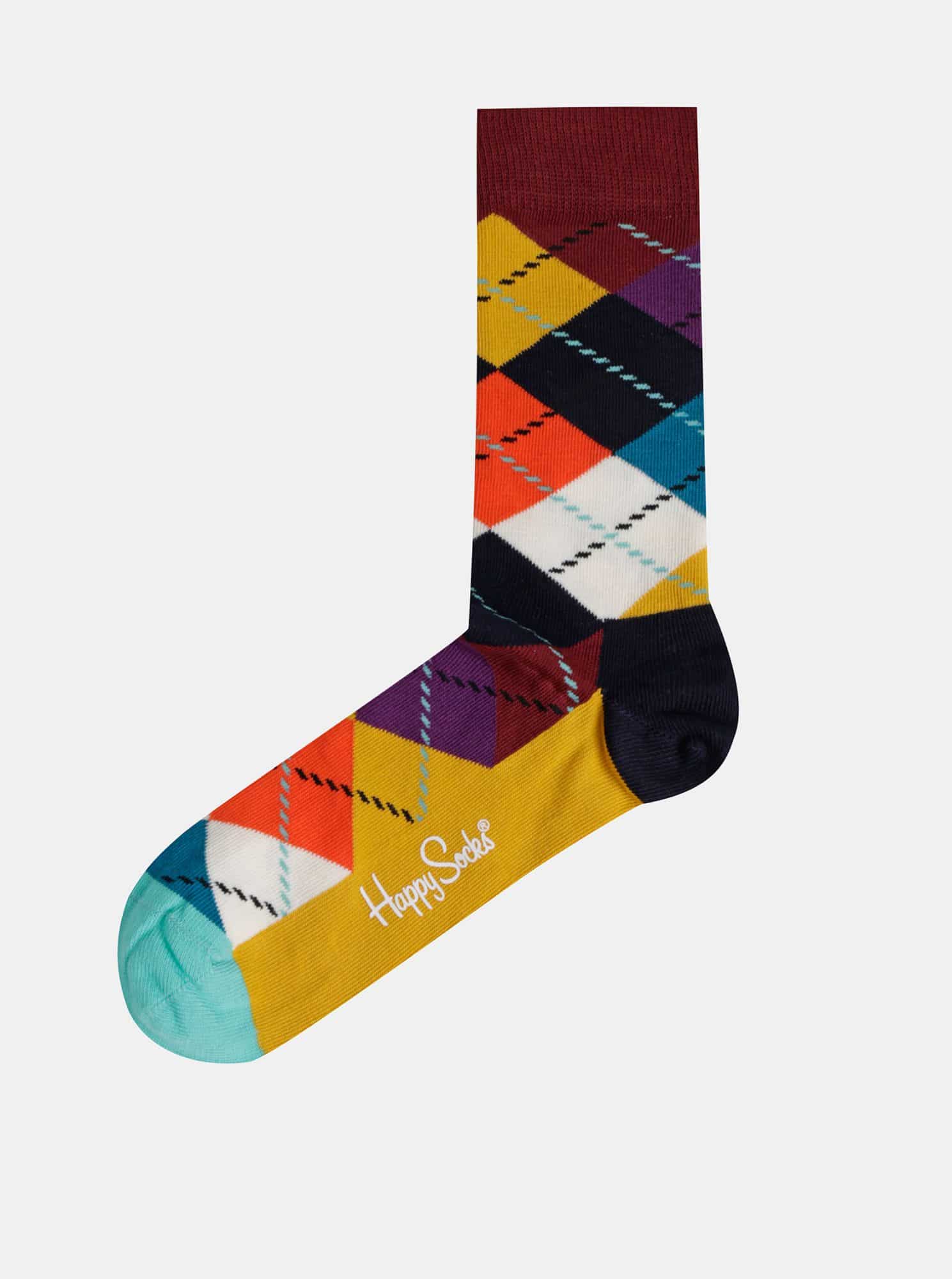 Hnědo-hořčicové vzorované ponožky Happy Socks Argyle