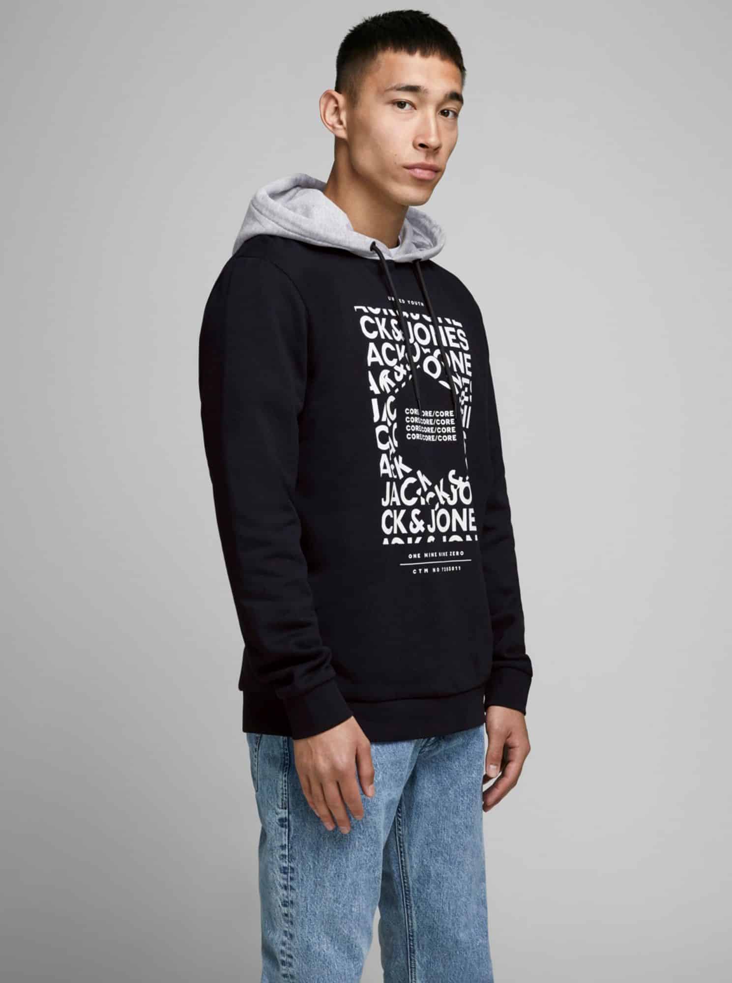 Jack & Jones černá pánská mikina s kapucí
