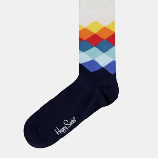 Bílo-modré ponožky s barevnými kostičkami Happy Socks Faded Diamond
