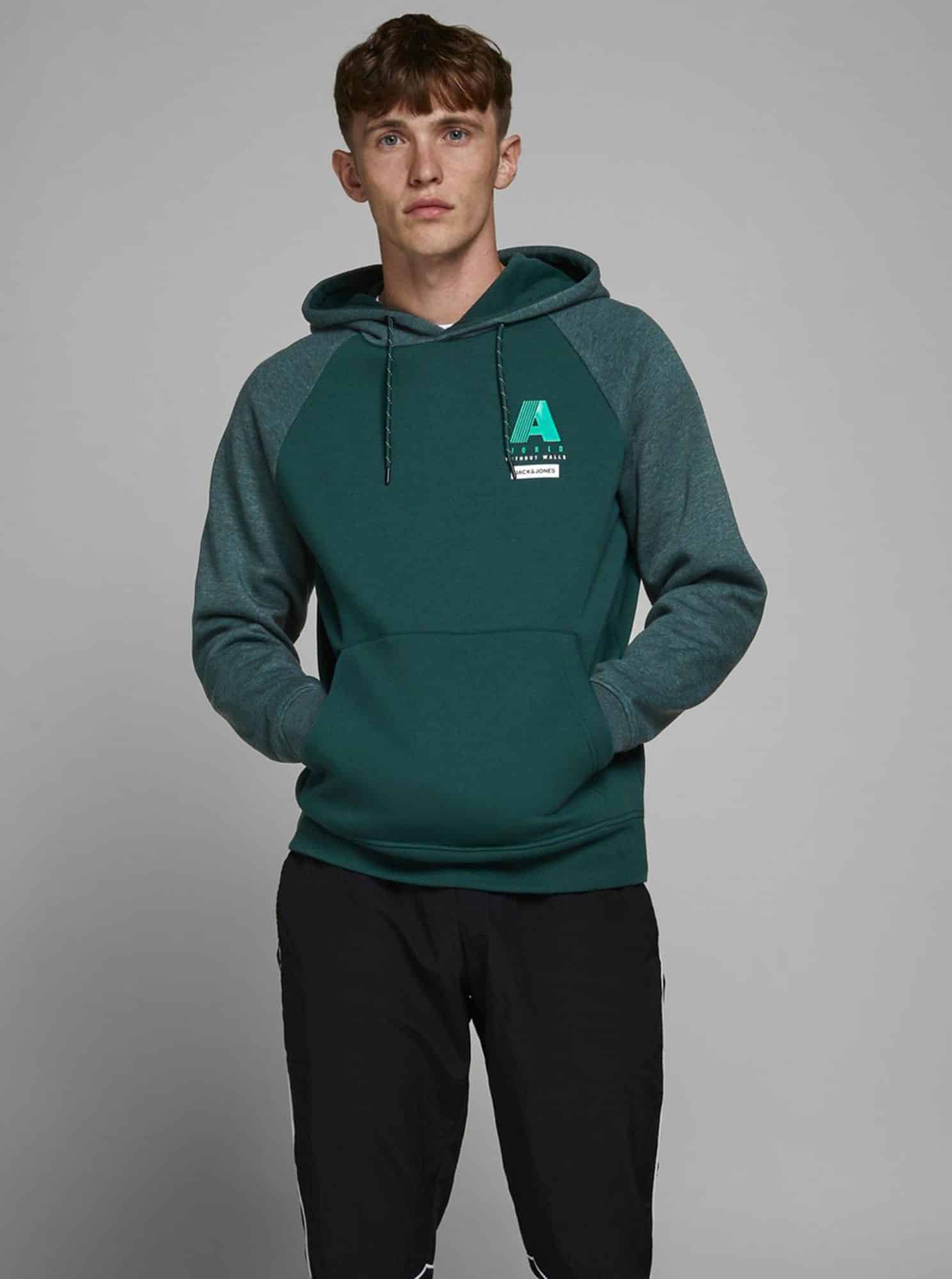 Jack & Jones zelená pánská mikina s kapucí