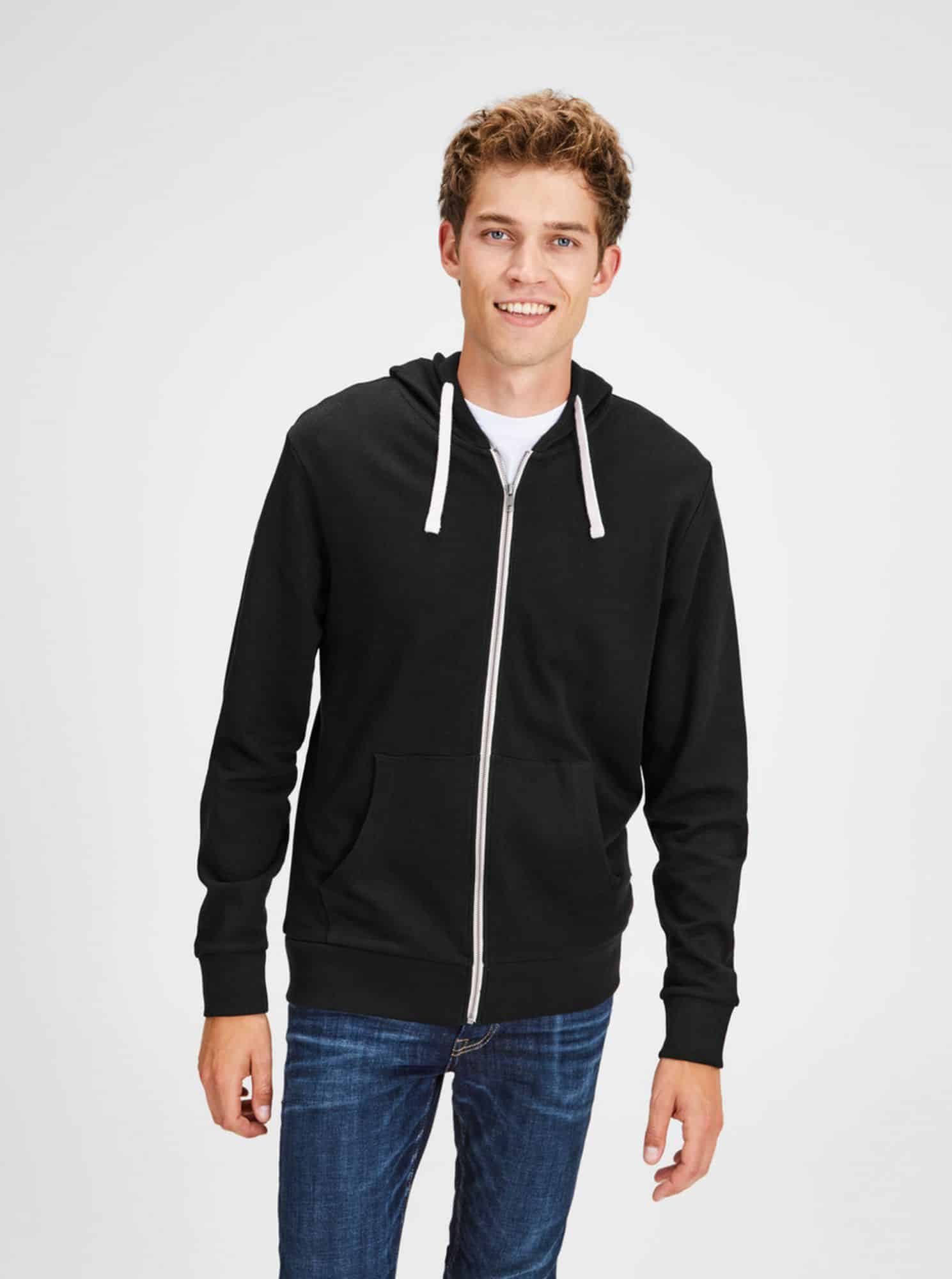 Jack & Jones černá basic pánská mikina Holmen s kapucí
