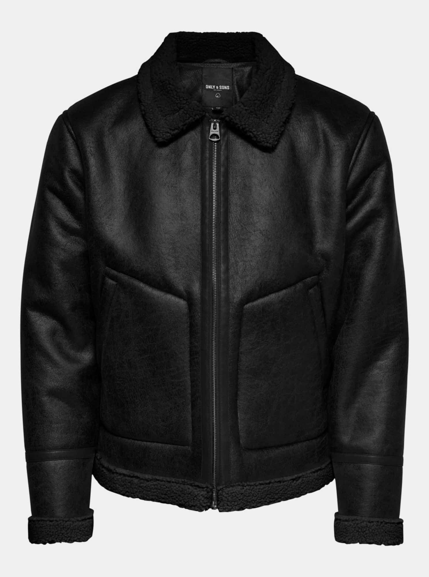 Černá koženková bunda ONLY & SONS