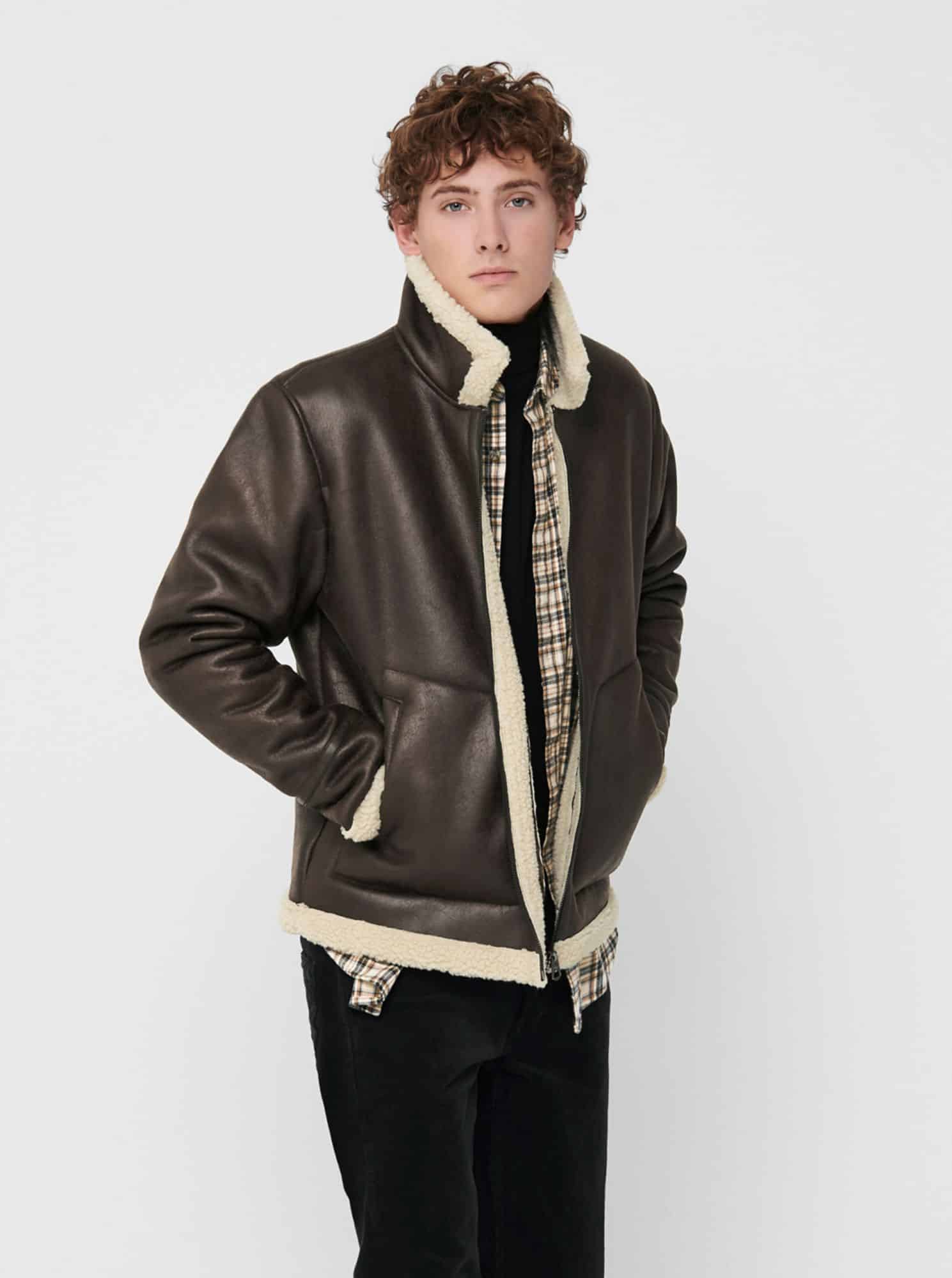 Hnědá koženková bunda ONLY & SONS