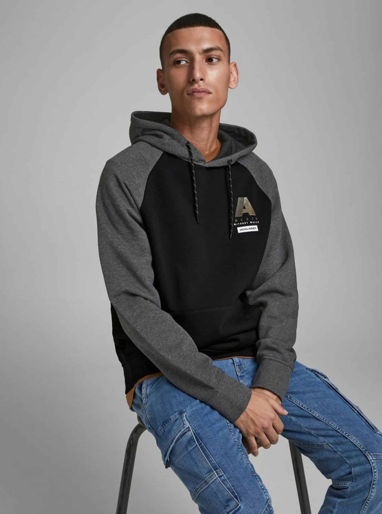 Jack & Jones černá pánská mikina s kapucí