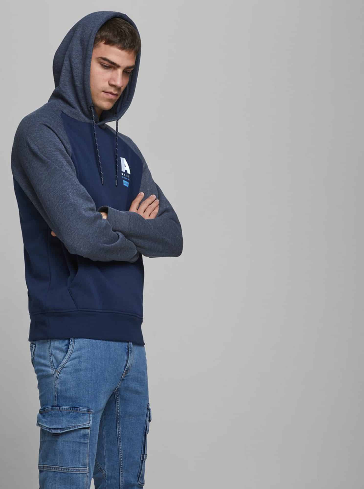 Jack & Jones modrá pánská mikina s kapucí