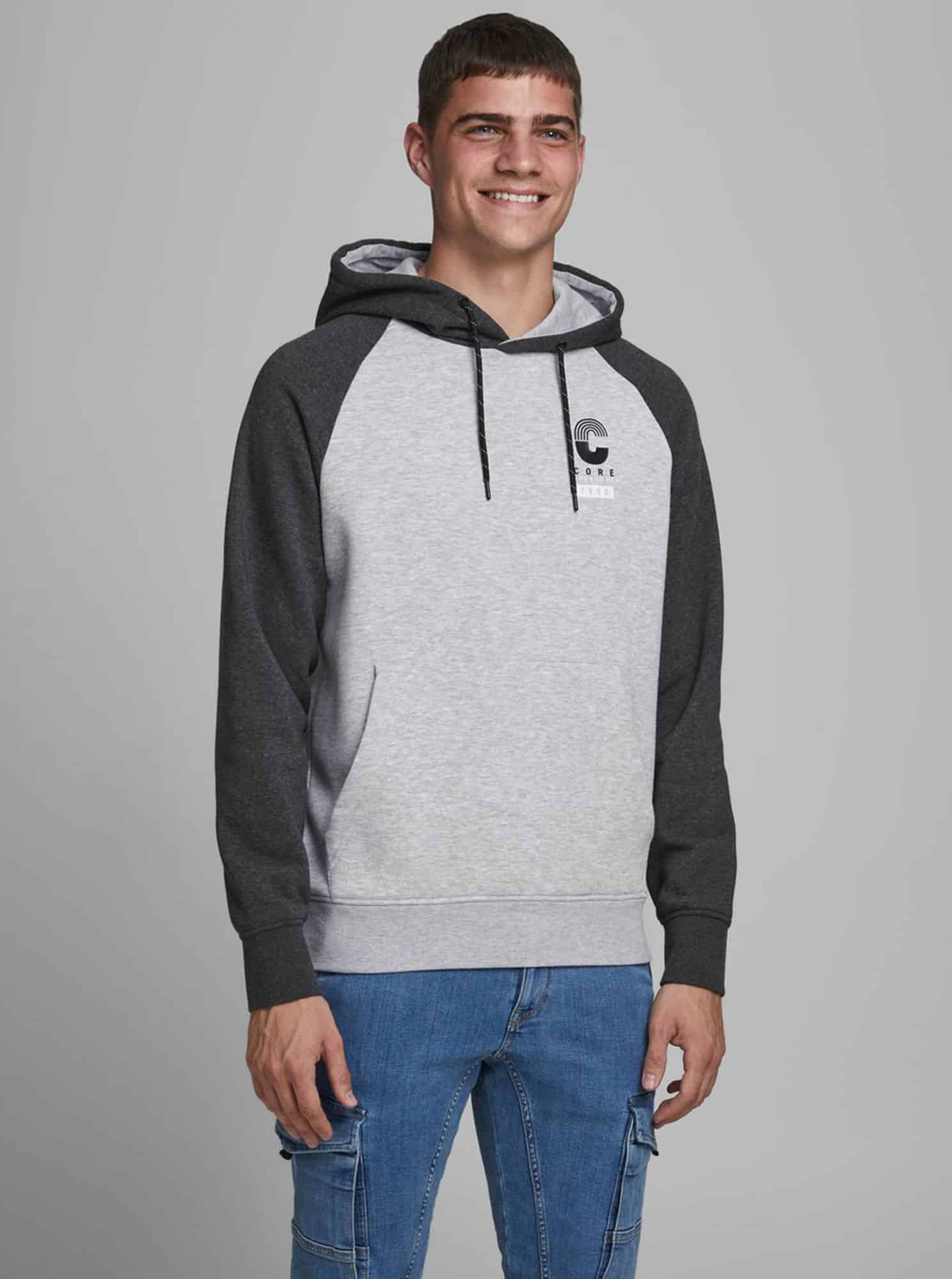 Jack & Jones šedá pánská mikina s kapucí