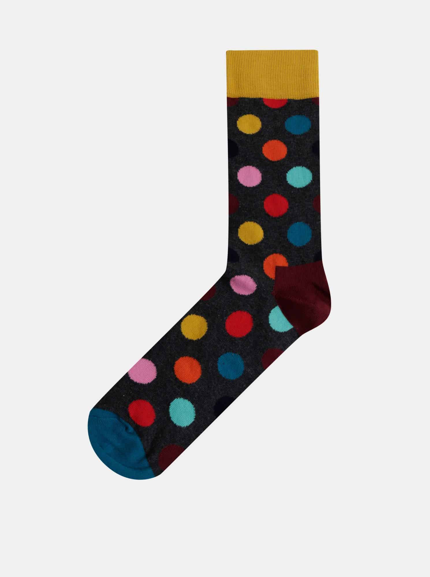 Tmavě šedé pánské puntíkované ponožky Happy Socks Big Dot