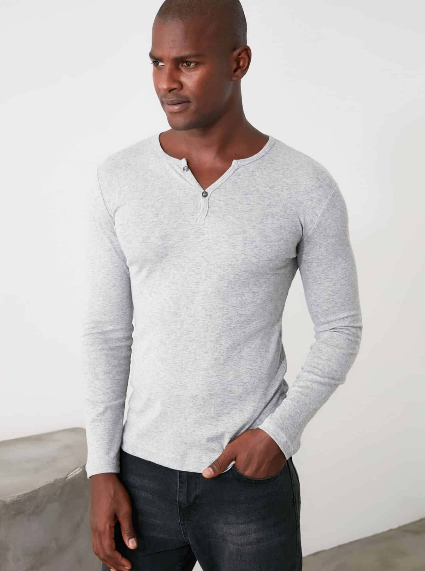 Světle šedé pánské tričko Trendyol